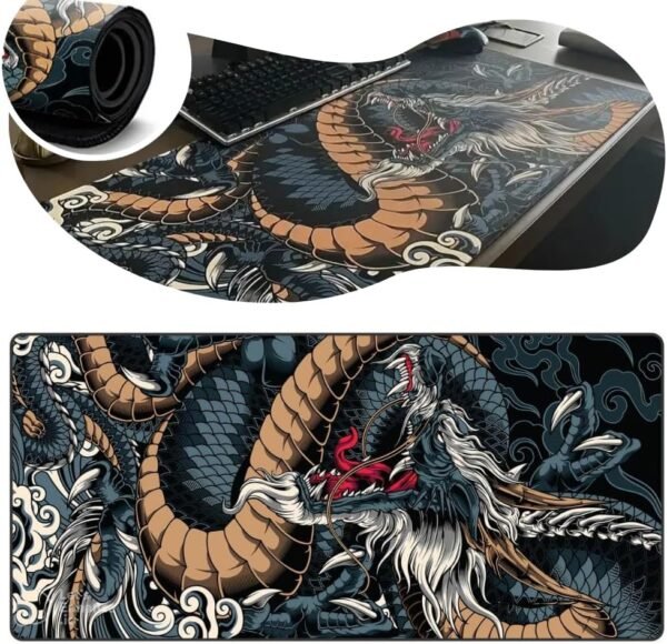 VELOCIDADE DE GAMER DE MOUSE PAD Extra Grande 90x40 Antiderrapante Profissional Base EmborRachada Confortável Macio Borda Costurada Premium - Dragão Azul - Image 8