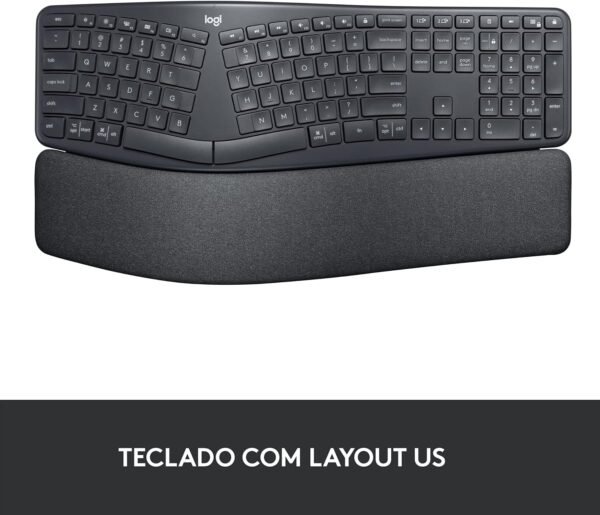 Teclado sem fio logitech ergo k860 com layout de teclado dividido, suporte para despanso de pulso, tecido resistente a manchas, conexão bluetooth e usb - compatível com windows e mac. - Image 2