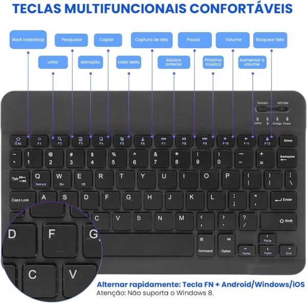 Combo Teclado e Mouse Bluetooth Sem Fio, Ultrafino E Recarregável - Compatível com Tablets Android, iPhone, iPad, Windows Surface E Mais (Preto) - Image 6