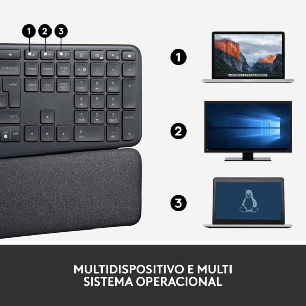Teclado sem fio logitech ergo k860 com layout de teclado dividido, suporte para despanso de pulso, tecido resistente a manchas, conexão bluetooth e usb - compatível com windows e mac. - Image 9