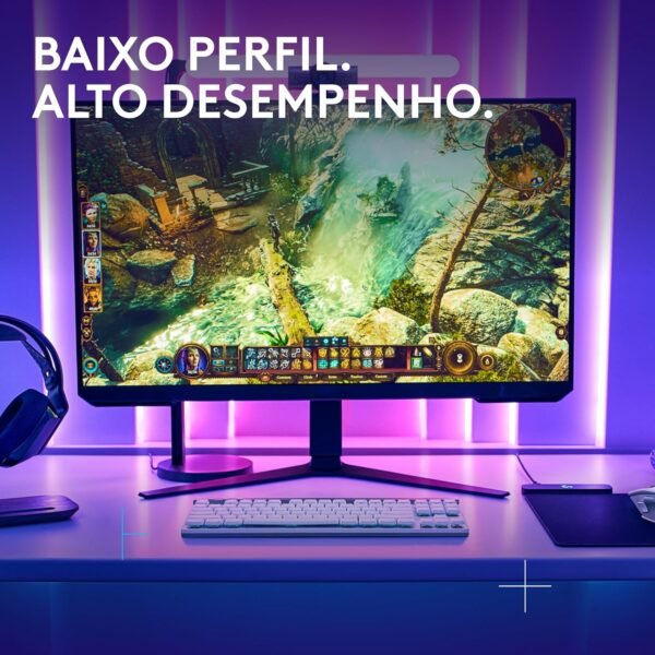 Teclado mecânico jogador sem fio logitech g515 com design tkl, tecnologia levespeed, rgb lightSync, conexão usb ou bluetooth, interruptor gl marrom tátil e bateria recarregá - branco - Image 2
