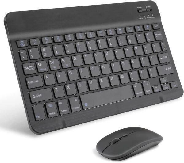 Combo Teclado e Mouse Bluetooth Sem Fio, Ultrafino E Recarregável - Compatível com Tablets Android, iPhone, iPad, Windows Surface E Mais (Preto)