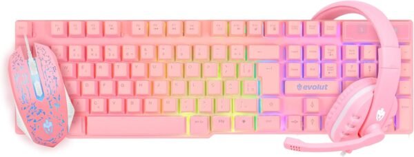 Combo jogador Rosa (Teclado+Mouse+Fone) EG53 - Evolut