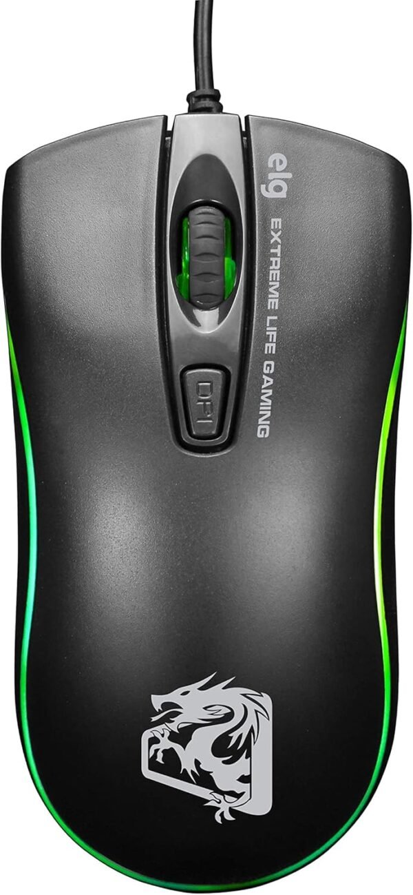 Elg, MGDW, Guerra do Dragão dos jogadores de Mouse, 4 Botões, Até 2.400 dpi, LED 7 núcleos respiratórios estilo, velocidade de respasta 125Hz/8ms, 1,5m, preto