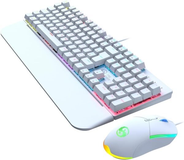 Kit Teclado + Mouse Gamer 3200 dpi mecânico led RGB Switch Blue abnt2 BK-03 BRANCO
