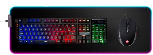 Kit Teclado Semi-Mecânico + Mouse Gamer 3200 DPI + Mouse Pad RGB