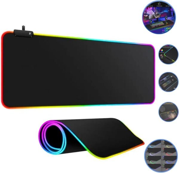 Mouse Pad Gamer LED RGB Grande Estendido Macio com 14 Modos de Iluminação 800mm x 300mm Speed ​​USB