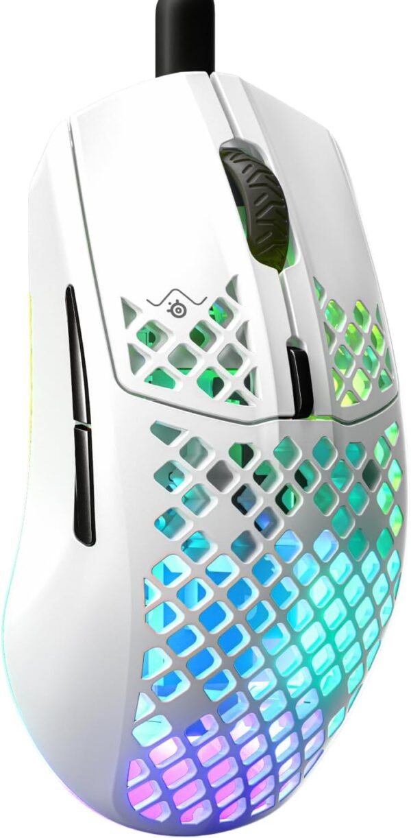 Steelseies Aerox 3 - Mouse para jogos holey rgb - design ultraleve resistente à Água - sensor ptico truemove core de 8.500 dpi - neve