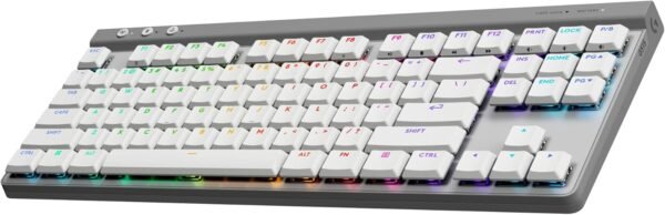 Teclado mecânico jogador sem fio logitech g515 com design tkl, tecnologia levespeed, rgb lightSync, conexão usb ou bluetooth, interruptor gl marrom tátil e bateria recarregá - branco
